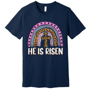 He Is Risen Leopard Rainbow Christian Jesus Happy Easter Day Premium T-Shirt