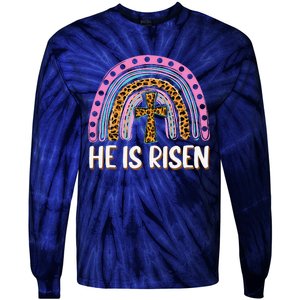 He Is Risen Leopard Rainbow Christian Jesus Happy Easter Day Tie-Dye Long Sleeve Shirt