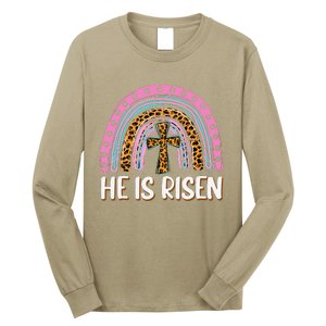 He Is Risen Leopard Rainbow Christian Jesus Happy Easter Day Long Sleeve Shirt