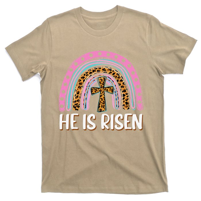 He Is Risen Leopard Rainbow Christian Jesus Happy Easter Day T-Shirt