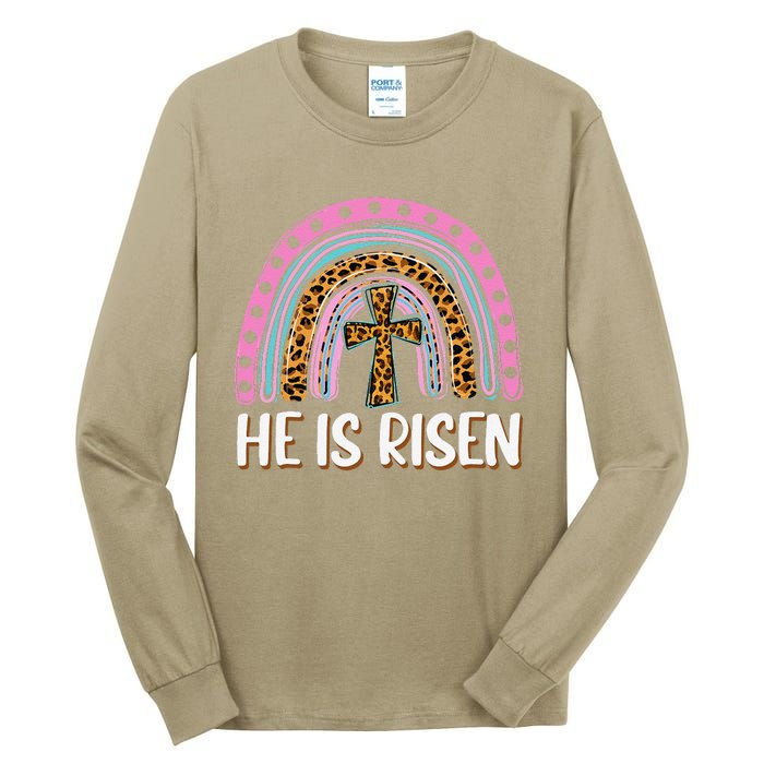 He Is Risen Leopard Rainbow Christian Jesus Happy Easter Day Tall Long Sleeve T-Shirt