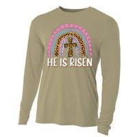 He Is Risen Leopard Rainbow Christian Jesus Happy Easter Day Cooling Performance Long Sleeve Crew