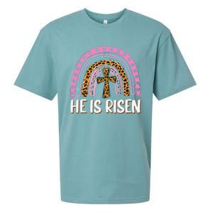 He Is Risen Leopard Rainbow Christian Jesus Happy Easter Day Sueded Cloud Jersey T-Shirt