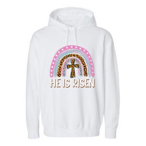 He Is Risen Leopard Rainbow Christian Jesus Happy Easter Day Garment-Dyed Fleece Hoodie