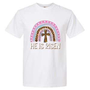 He Is Risen Leopard Rainbow Christian Jesus Happy Easter Day Garment-Dyed Heavyweight T-Shirt