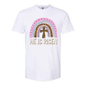 He Is Risen Leopard Rainbow Christian Jesus Happy Easter Day Softstyle CVC T-Shirt