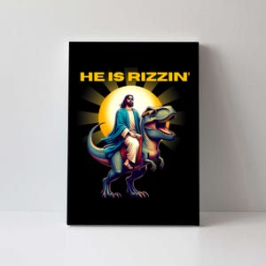 He Is Rizzen Jesus Has Rizzen Retro Christian Dinosaur Canvas