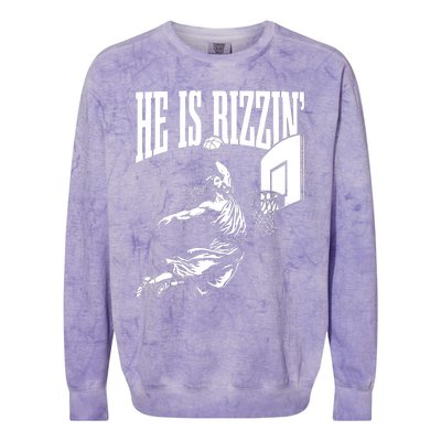 He Is Rizzin Funny Jesus Basketball Meme Colorblast Crewneck Sweatshirt