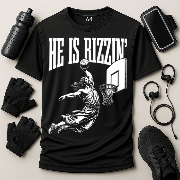 He Is Rizzin Funny Jesus Basketball Meme Cooling Performance Crew T-Shirt