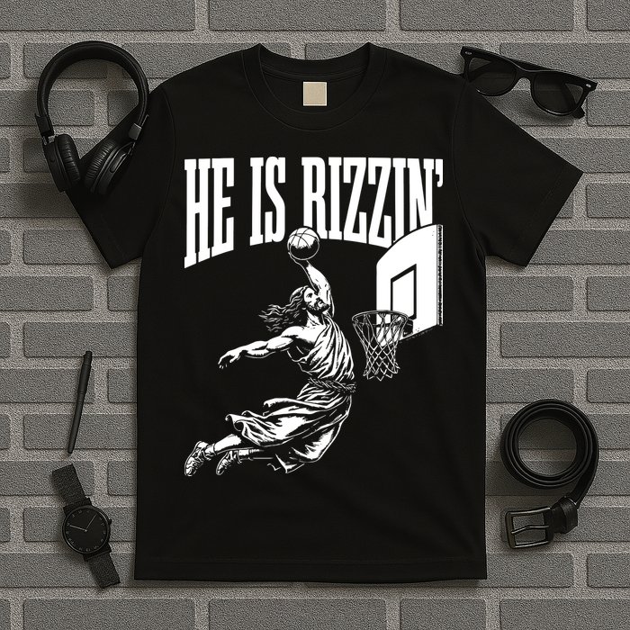 He Is Rizzin Funny Jesus Basketball Meme T-Shirt