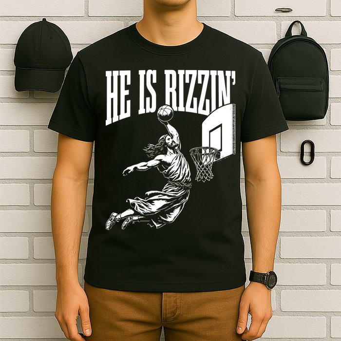 He Is Rizzin Funny Jesus Basketball Meme T-Shirt