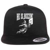 He Is Rizzin Funny Jesus Basketball Meme Flat Bill Trucker Hat