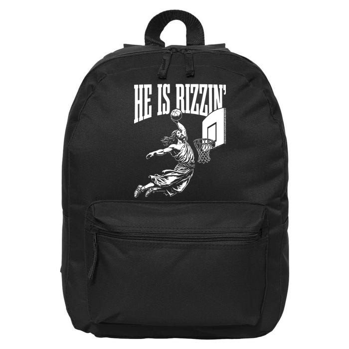 He Is Rizzin Funny Jesus Basketball Meme 16 in Basic Backpack