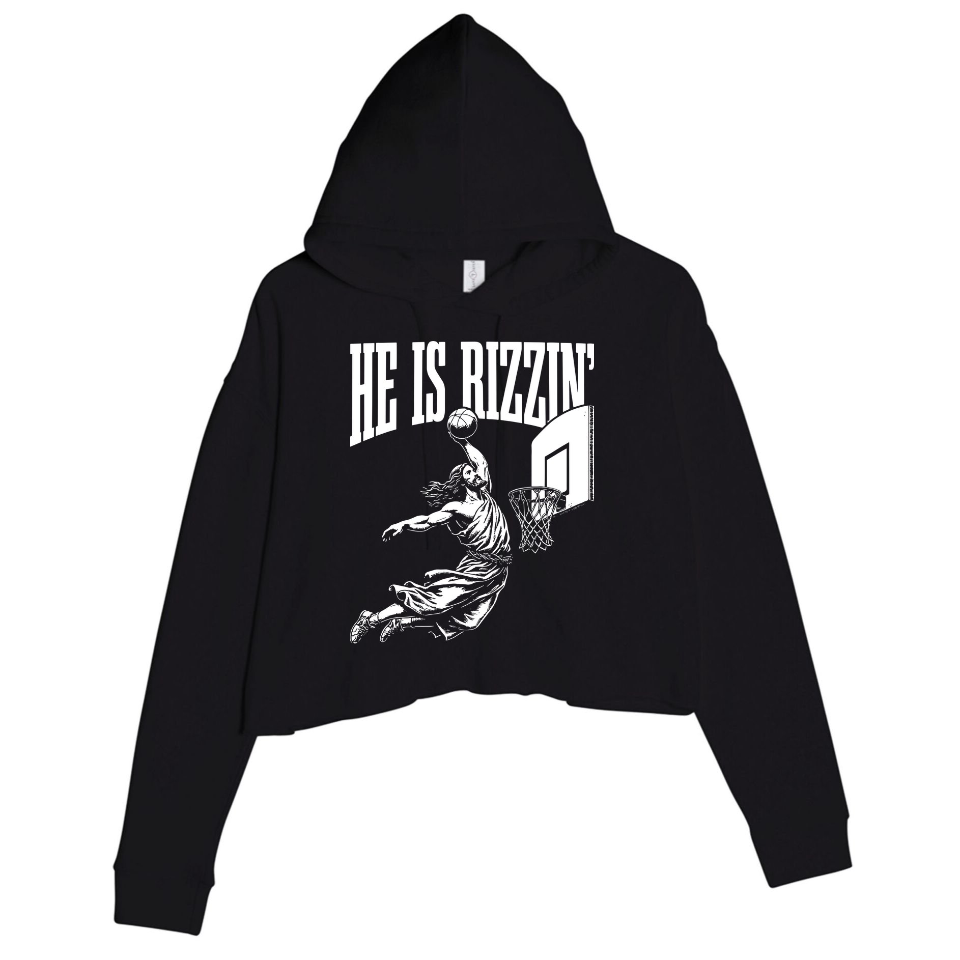 He Is Rizzin Funny Jesus Basketball Meme Crop Fleece Hoodie