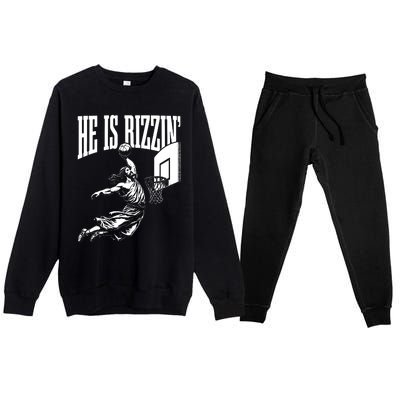 He Is Rizzin Funny Jesus Basketball Meme Premium Crewneck Sweatsuit Set