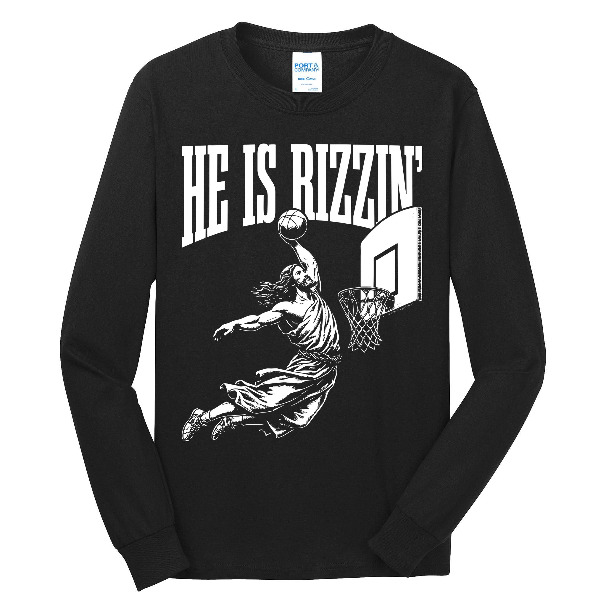 He Is Rizzin Funny Jesus Basketball Meme Tall Long Sleeve T-Shirt