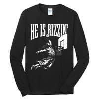 He Is Rizzin Funny Jesus Basketball Meme Tall Long Sleeve T-Shirt