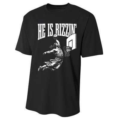 He Is Rizzin Funny Jesus Basketball Meme Performance Sprint T-Shirt