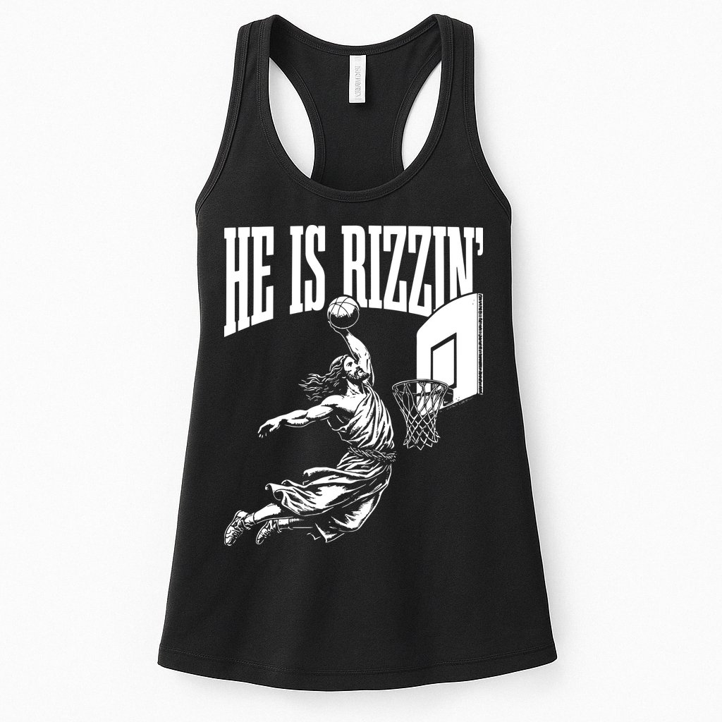 He Is Rizzin Funny Jesus Basketball Meme Womens Tank Top