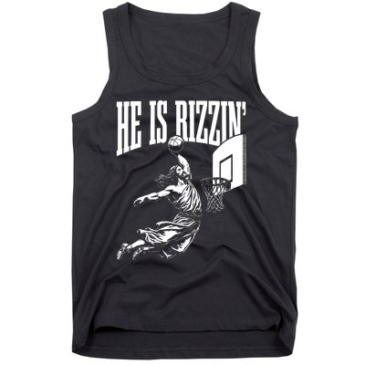 He Is Rizzin Funny Jesus Basketball Meme Tank Top