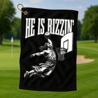 He Is Rizzin Funny Jesus Basketball Meme Golf Towel