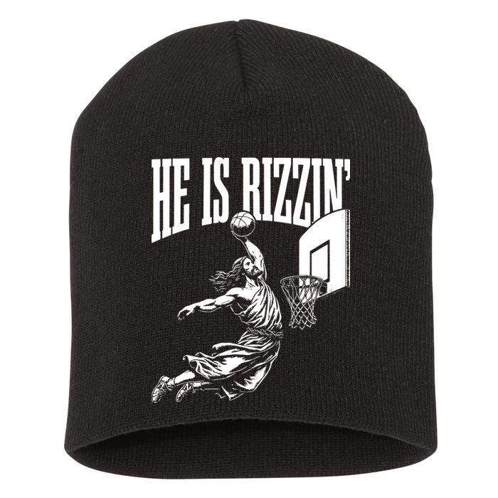 He Is Rizzin Funny Jesus Basketball Meme Short Acrylic Beanie