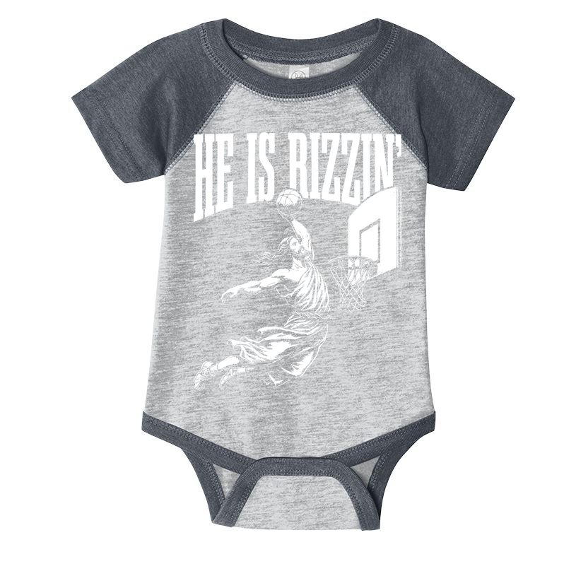 He Is Rizzin Funny Jesus Basketball Meme Infant Baby Jersey Bodysuit