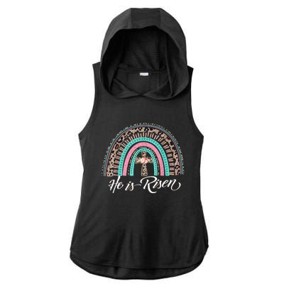 He Is Risen Christian Easter Rainbow Leopard Mom Gift Ladies PosiCharge Tri-Blend Wicking Draft Hoodie Tank