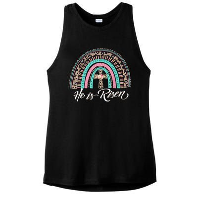 He Is Risen Christian Easter Rainbow Leopard Mom Gift Ladies PosiCharge Tri-Blend Wicking Tank