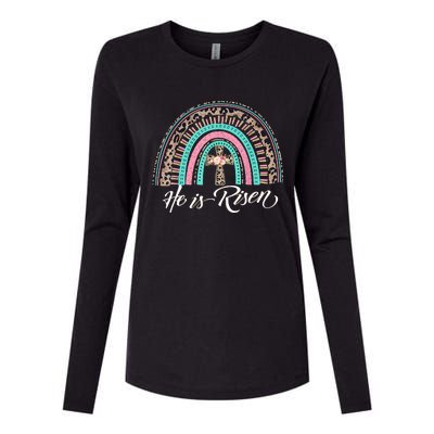 He Is Risen Christian Easter Rainbow Leopard Mom Gift Womens Cotton Relaxed Long Sleeve T-Shirt