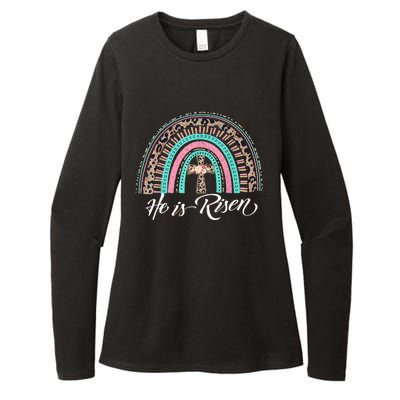 He Is Risen Christian Easter Rainbow Leopard Mom Gift Womens CVC Long Sleeve Shirt