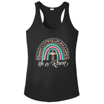 He Is Risen Christian Easter Rainbow Leopard Mom Gift Ladies PosiCharge Competitor Racerback Tank