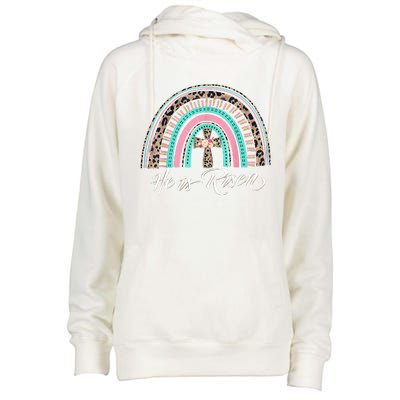 He Is Risen Christian Easter Rainbow Leopard Mom Gift Womens Funnel Neck Pullover Hood