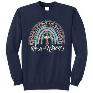 He Is Risen Christian Easter Rainbow Leopard Mom Gift Tall Sweatshirt