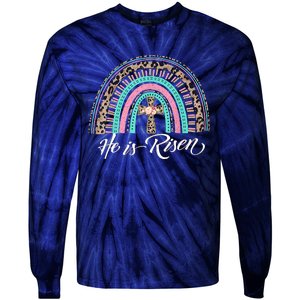 He Is Risen Christian Easter Rainbow Leopard Mom Gift Tie-Dye Long Sleeve Shirt