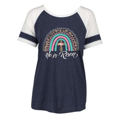 He Is Risen Christian Easter Rainbow Leopard Mom Gift Enza Ladies Jersey Colorblock Tee