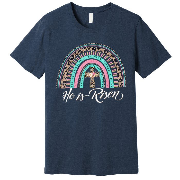 He Is Risen Christian Easter Rainbow Leopard Mom Gift Premium T-Shirt