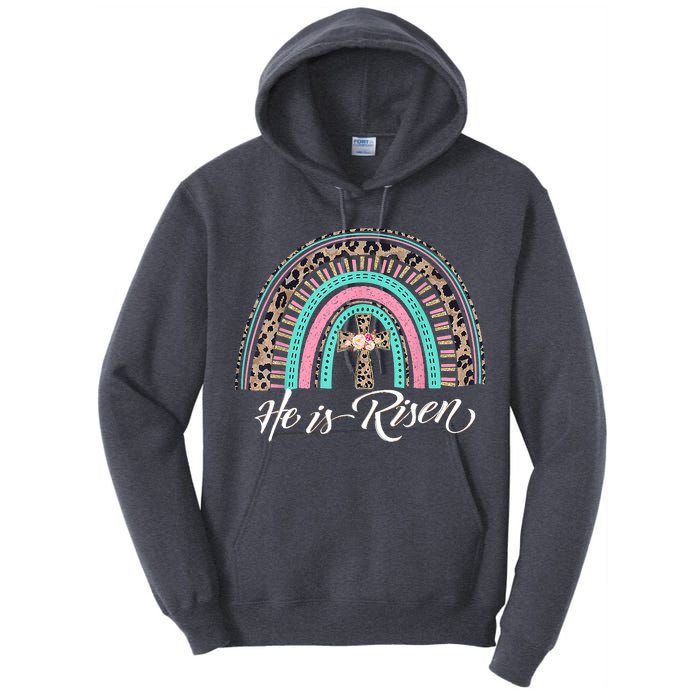 He Is Risen Christian Easter Rainbow Leopard Mom Gift Tall Hoodie