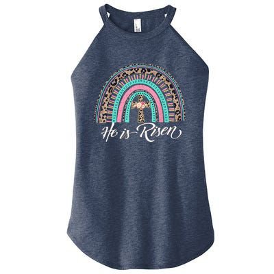 He Is Risen Christian Easter Rainbow Leopard Mom Gift Women's Perfect Tri Rocker Tank