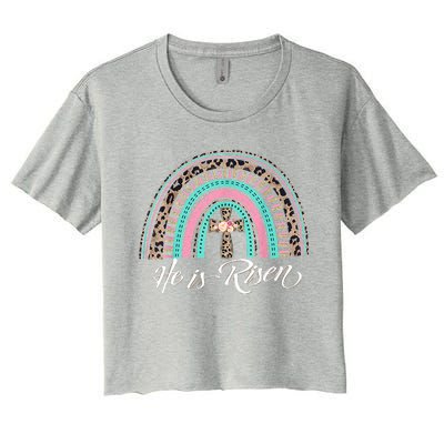 He Is Risen Christian Easter Rainbow Leopard Mom Gift Women's Crop Top Tee