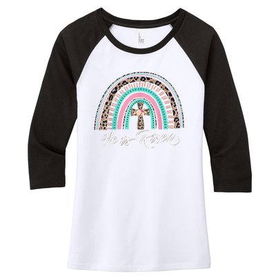 He Is Risen Christian Easter Rainbow Leopard Mom Gift Women's Tri-Blend 3/4-Sleeve Raglan Shirt