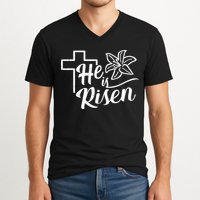 He Is Risen Easter Jesus Cross V-Neck T-Shirt