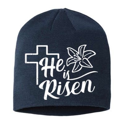 He Is Risen Easter Jesus Cross Sustainable Beanie