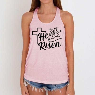 He Is Risen Easter Jesus Cross Women's Knotted Racerback Tank