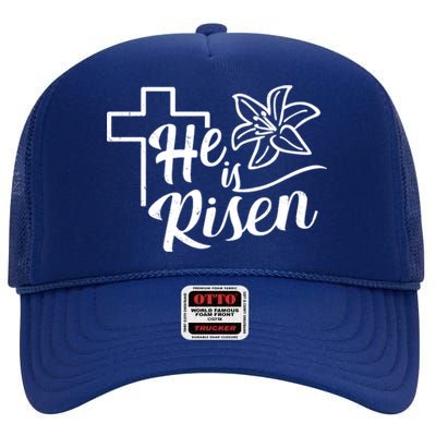 He Is Risen Easter Jesus Cross High Crown Mesh Back Trucker Hat