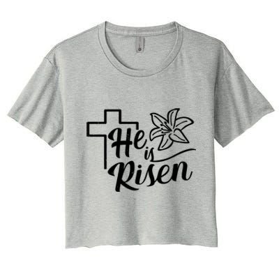 He Is Risen Easter Jesus Cross Women's Crop Top Tee