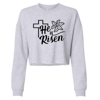 He Is Risen Easter Jesus Cross Cropped Pullover Crew