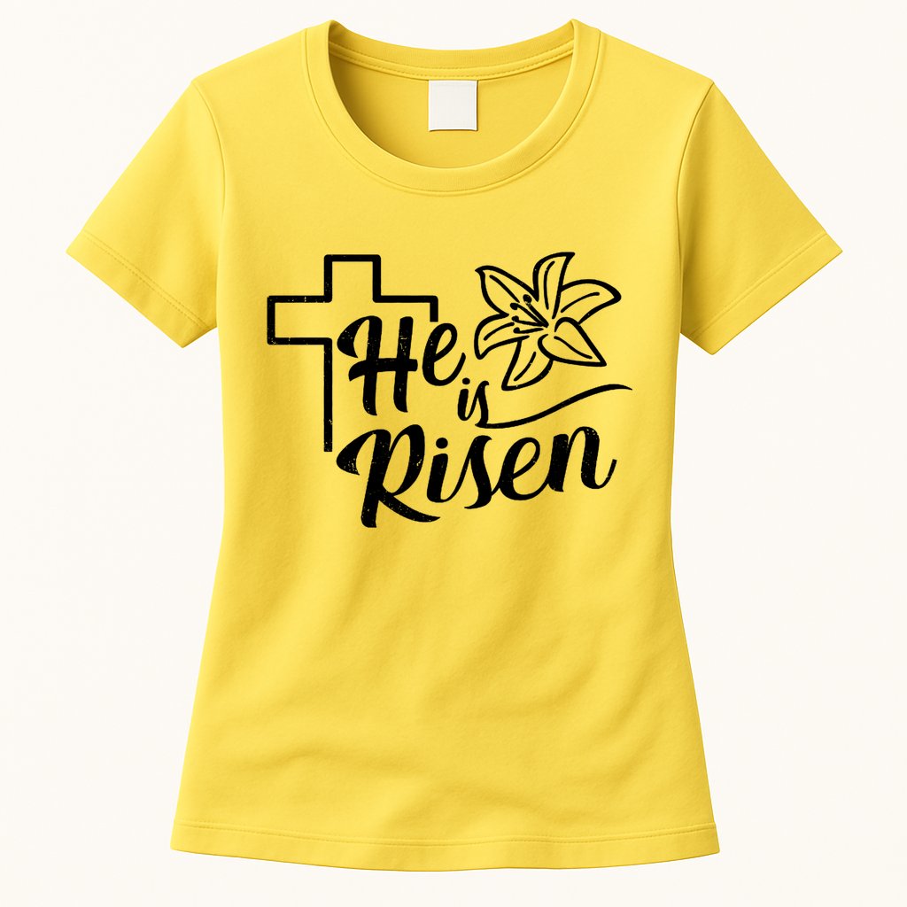He Is Risen Easter Jesus Cross Womens T-Shirt