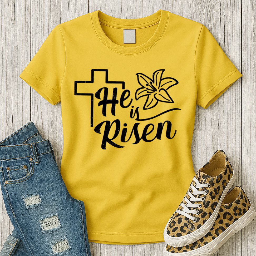 He Is Risen Easter Jesus Cross Womens T-Shirt