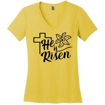 He Is Risen Easter Jesus Cross Women's V-Neck T-Shirt